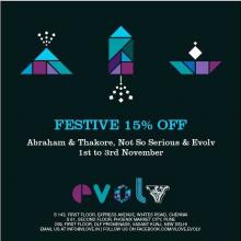 Something sweet for you this Diwali! Get a flat 15% off on all mens and womenswear from EVOLV , Abraham and Thakore and Note So Serious !
